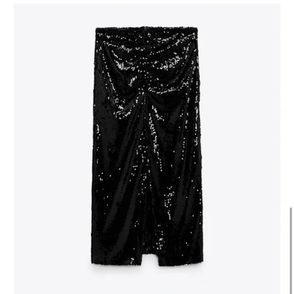 ZARA Ruched Sequin Skirt - Picture 6 of 12
